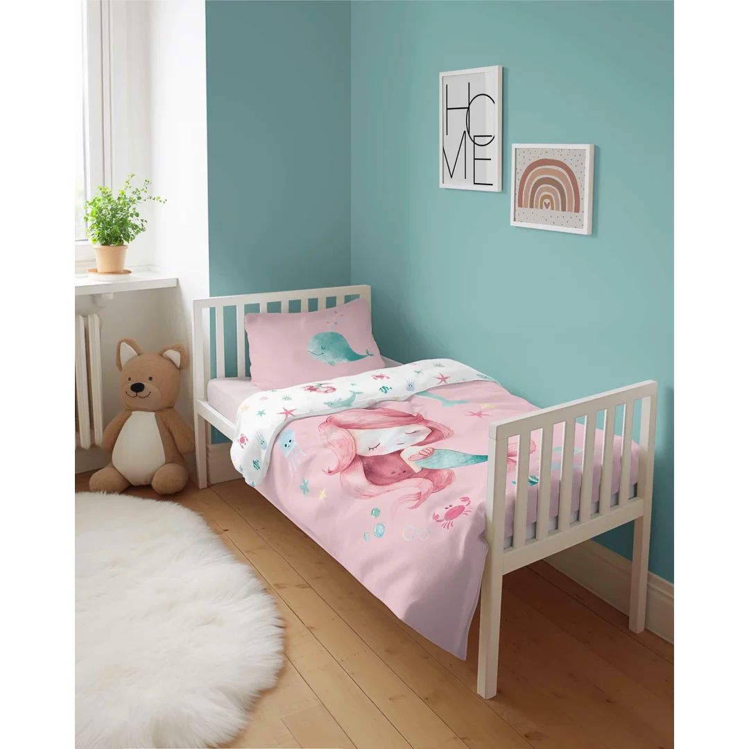Pościel bawełniana dziecięca 100x135 syrenka pudrowy róż – 5512 B - Mayamoo — zdjęcie 4
