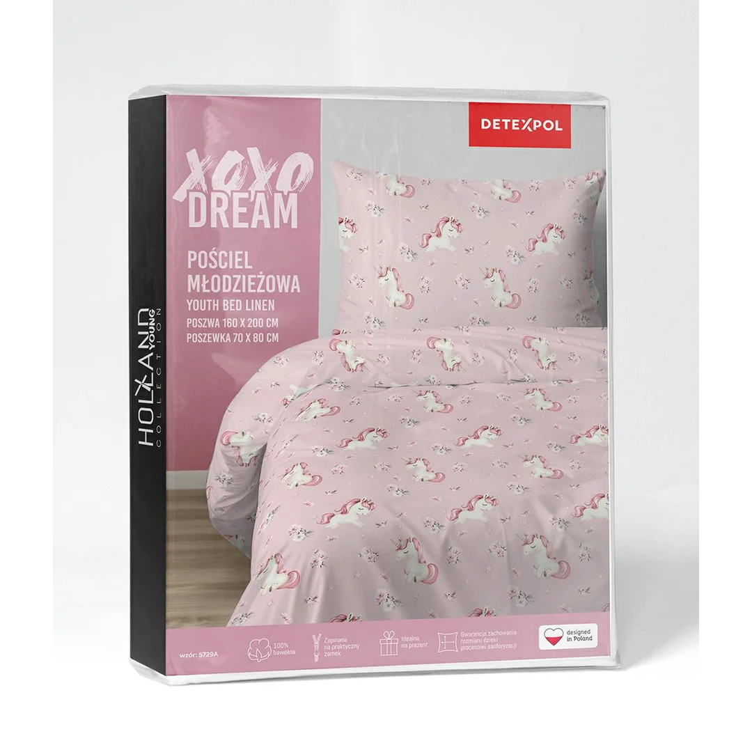 Pościel bawełniana dziecięca 140x200 – 5729A – różowa w białe jednorożce i kwiatki – KidsDreams — zdjęcie 7