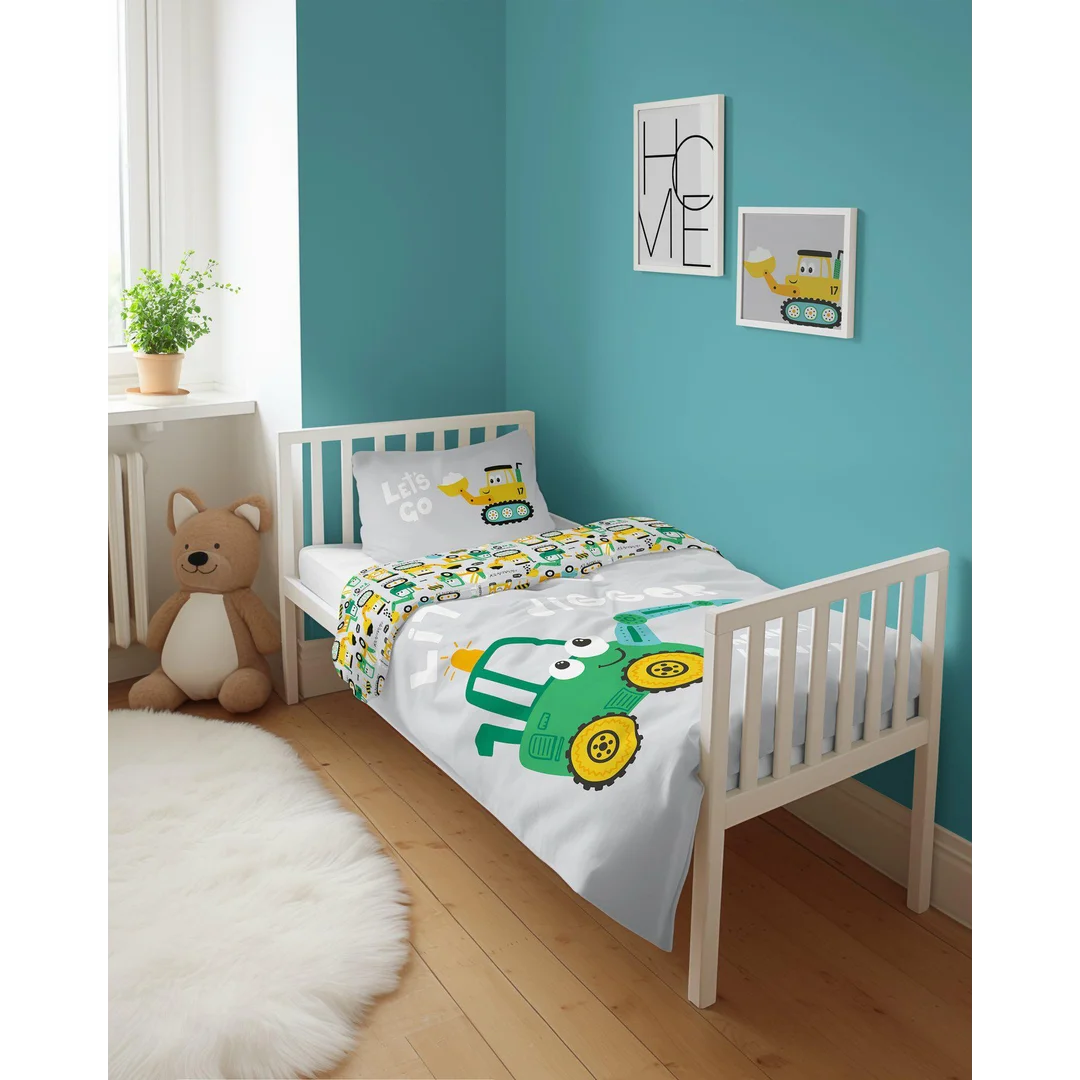 Pościel bawełniana dziecięca 90x120 cm Koparki i Auta Budowlane – MAYAMOO – wzór 3956 A — zdjęcie 2