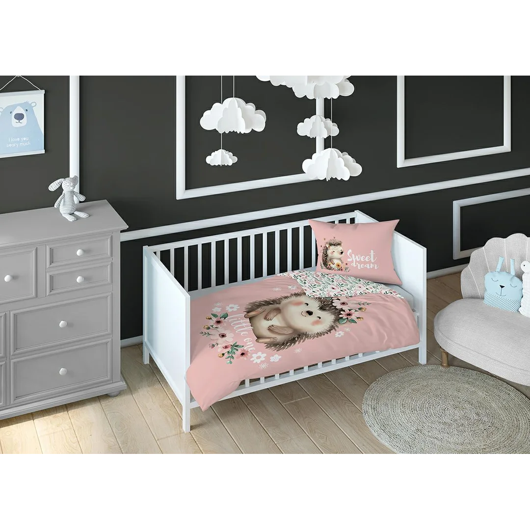 Pościel bawełniana dziecięca 90x120 do łóżeczka - 5561 A - z jeżykiem pudrowy róż - Sweet Dreams — zdjęcie 3