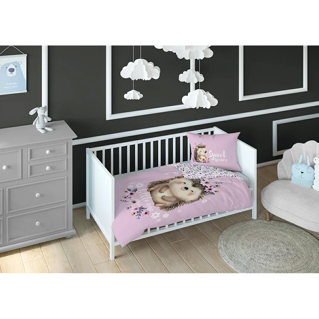 Pościel bawełniana dziecięca 90x120 do łóżeczka - 5561 B - z jeżykiem różowa - Sweet Dreams — zdjęcie 3