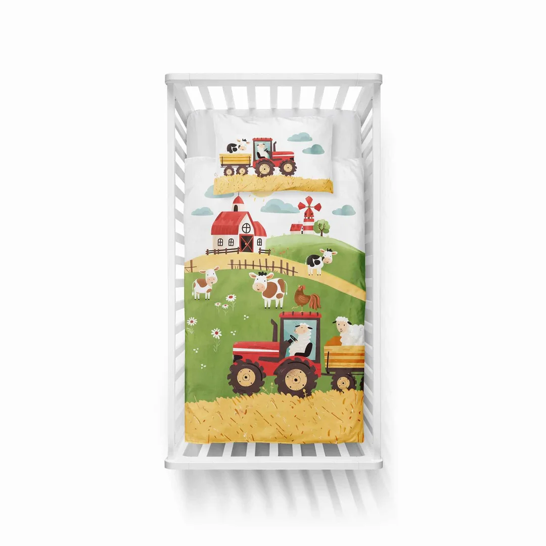 Pościel bawełniana dziecięca 90x120 farma czerwony traktor – 5513 A - Mayamoo — zdjęcie 2