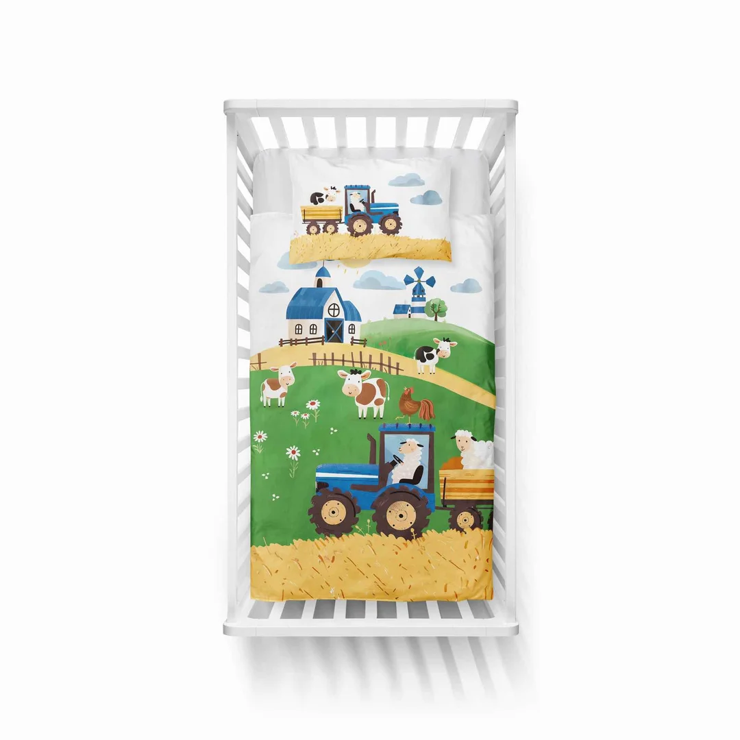 Pościel bawełniana dziecięca 90x120 farma niebieski traktor – 5513 B - Mayamoo — zdjęcie 2