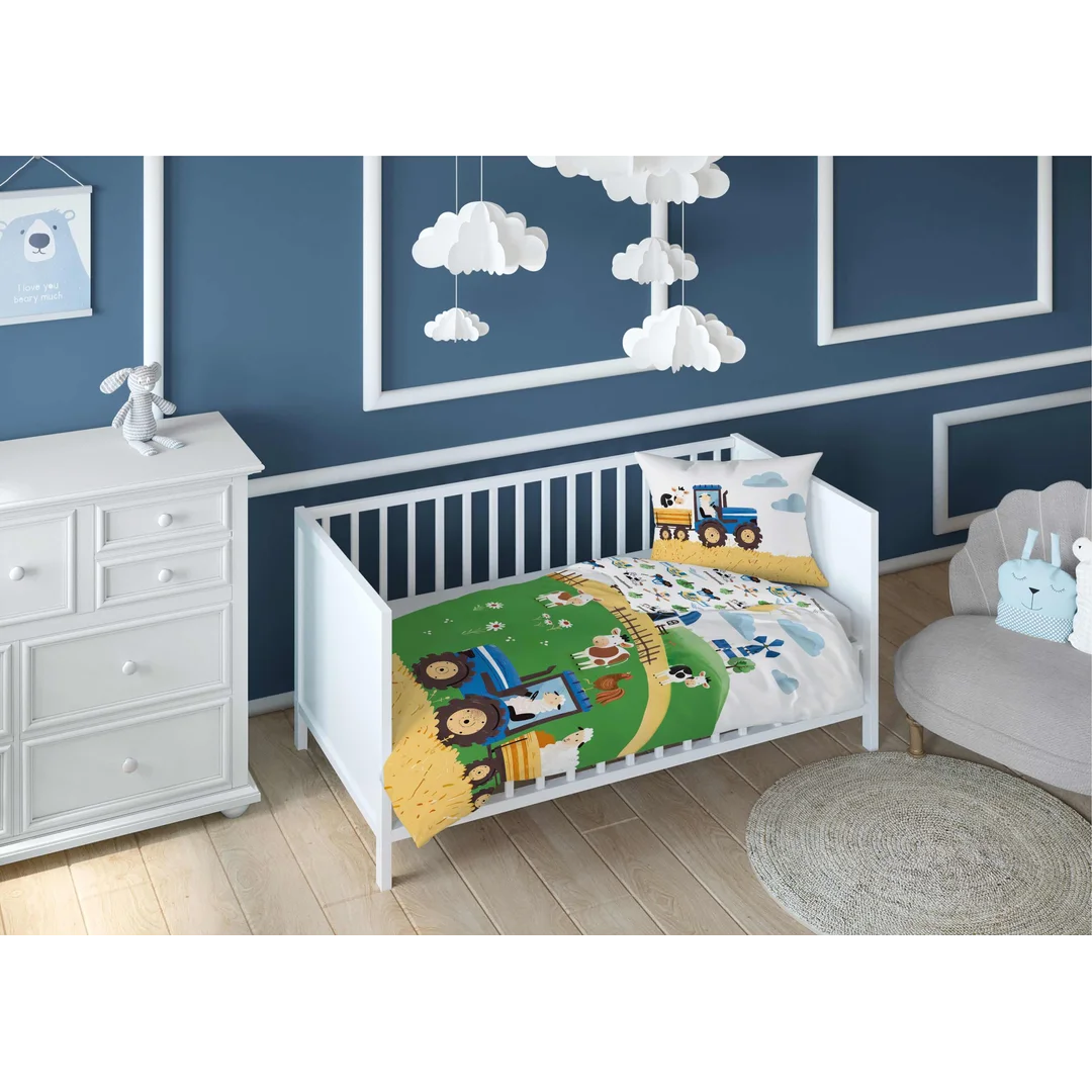 Pościel bawełniana dziecięca 90x120 farma niebieski traktor – 5513 B - Mayamoo — zdjęcie 3