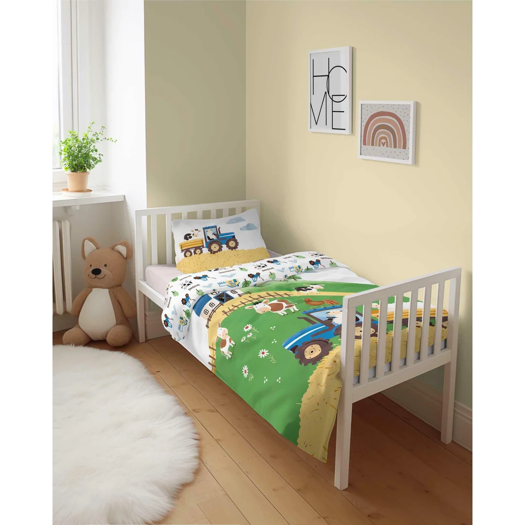 Pościel bawełniana dziecięca 90x120 farma niebieski traktor – 5513 B - Mayamoo — zdjęcie 4