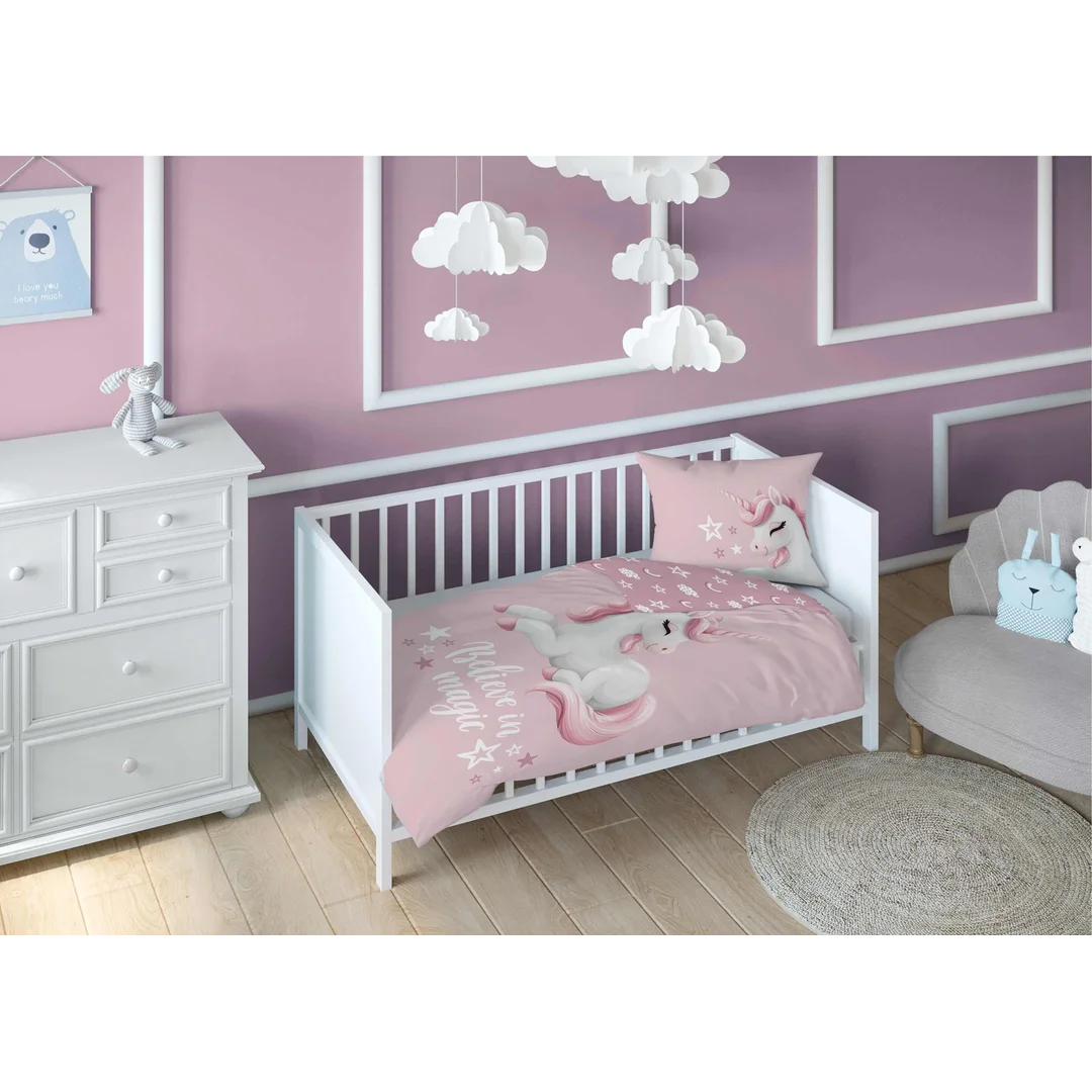 Pościel bawełniana dziecięca 90x120 jednorożec pudrowy róż – 5517 B - Mayamoo — zdjęcie 3