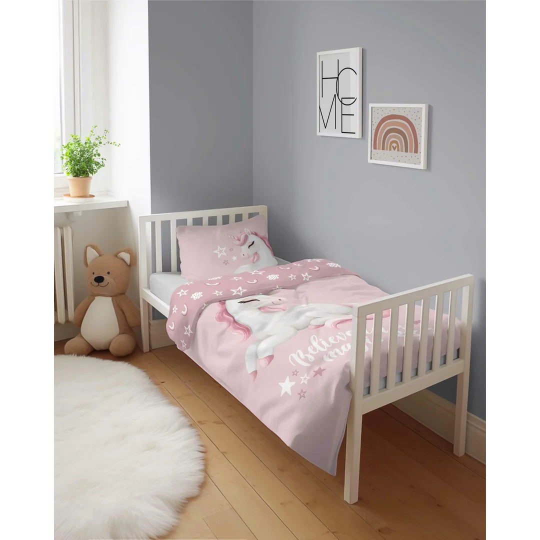 Pościel bawełniana dziecięca 90x120 jednorożec pudrowy róż – 5517 B - Mayamoo — zdjęcie 4