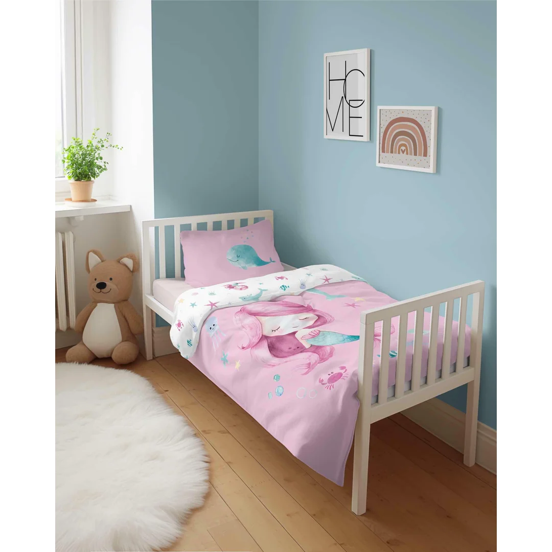 Pościel bawełniana dziecięca 90x120 syrenka różowa – 5512 A - Mayamoo — zdjęcie 4