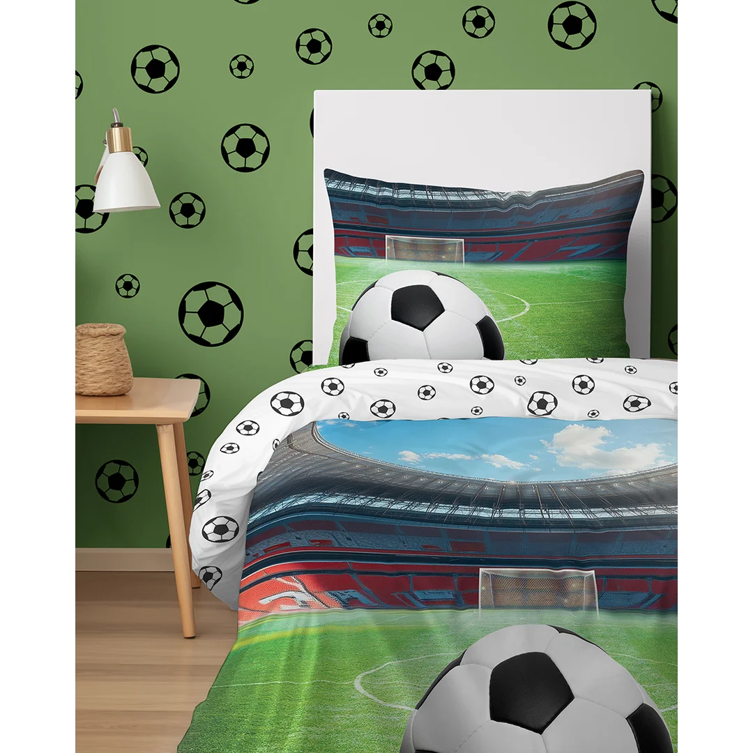 Pościel bawełniana młodzieżowa 140x200 - 5697 A - zielona stadion piłkarski z dużą piłką nożną - Cotton Junior Collection — zdjęcie 3