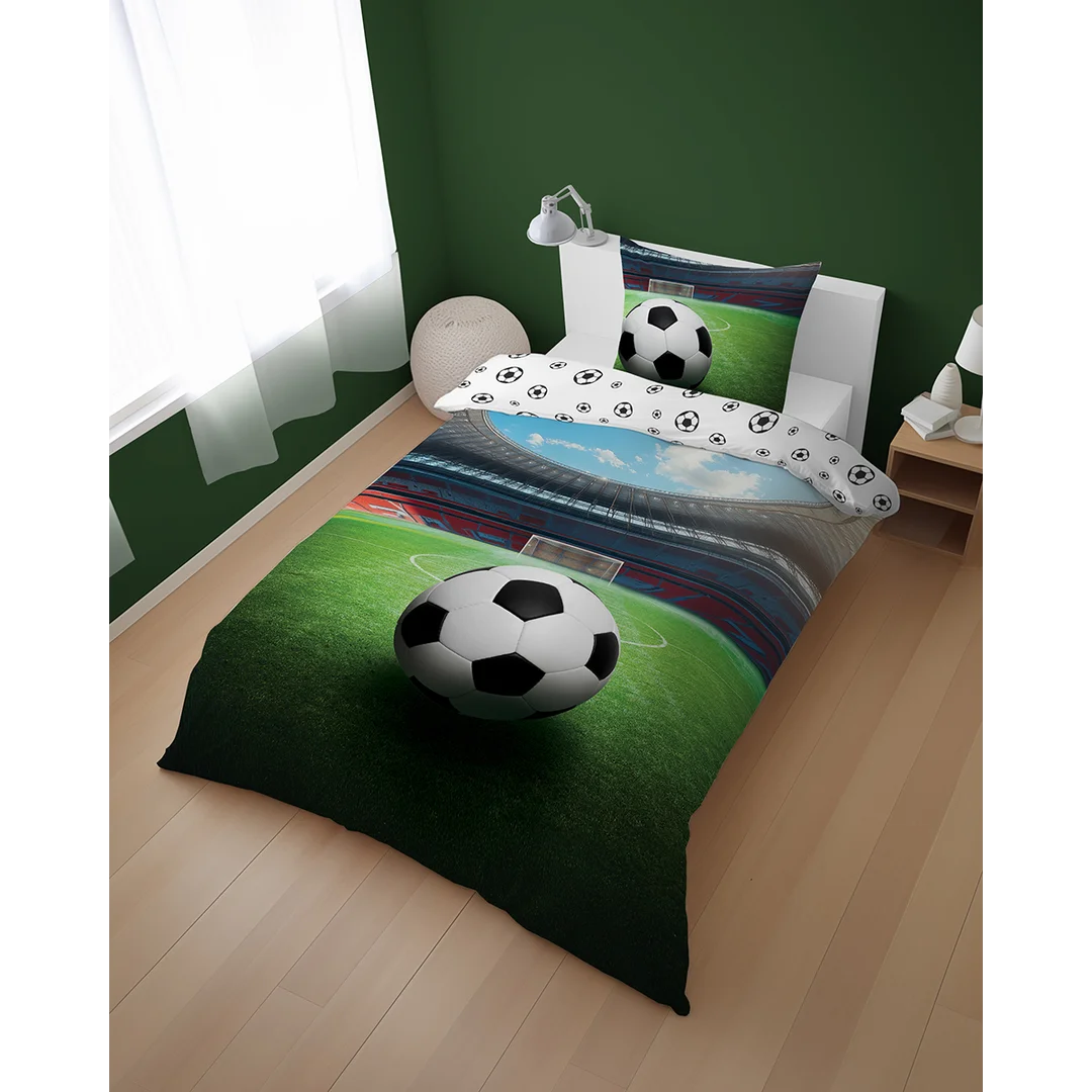 Pościel bawełniana młodzieżowa 160x200 - 5697 A - zielona stadion piłkarski z dużą piłką nożną - Cotton Junior Collection — zdjęcie 4