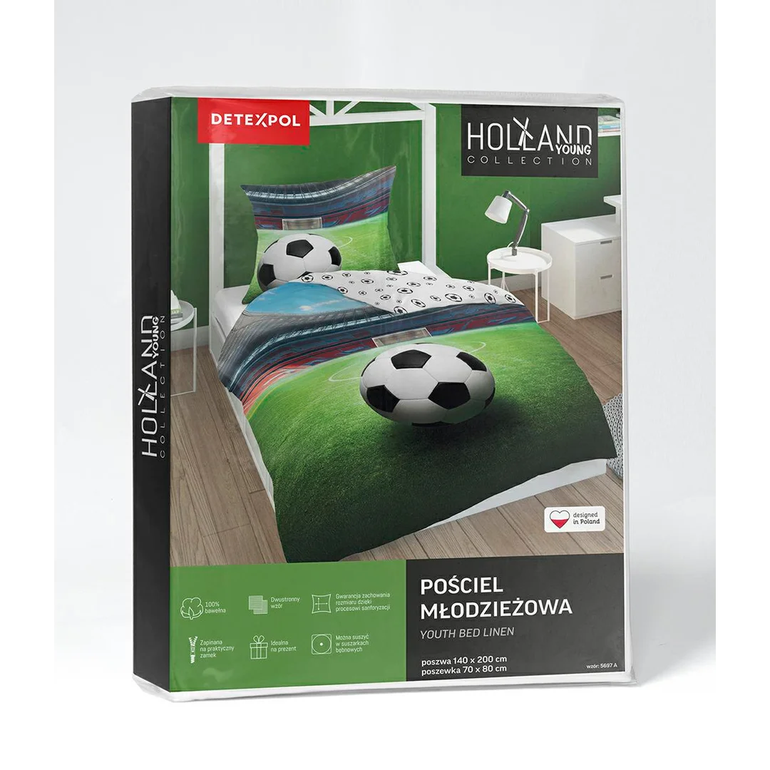 Pościel bawełniana młodzieżowa 160x200 - 5697 A - zielona stadion piłkarski z dużą piłką nożną - Cotton Junior Collection — zdjęcie 5