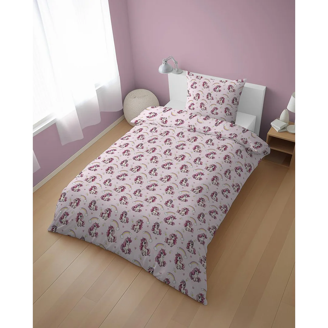 Pościel bawełniana młodzieżowa 160x200 różowa w jednorożce – 5873 A – DreamKids — zdjęcie 2