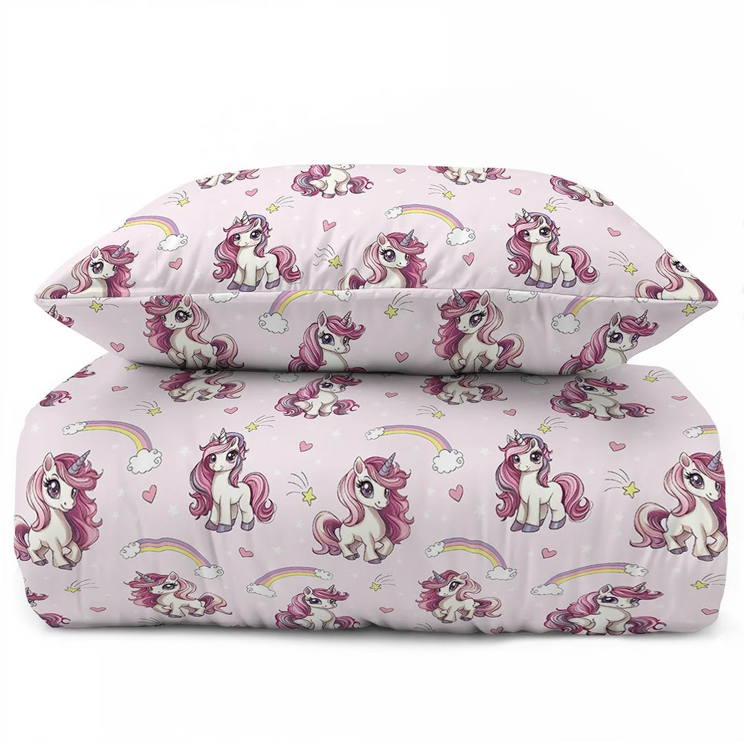 Pościel bawełniana młodzieżowa 160x200 różowa w jednorożce – 5873 A – DreamKids — zdjęcie 3