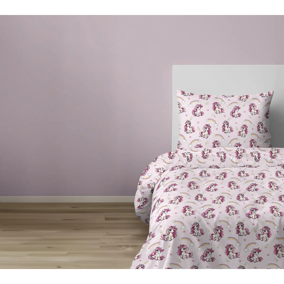 Pościel bawełniana młodzieżowa 160x200 różowa w jednorożce – 5873 A – DreamKids — zdjęcie 4