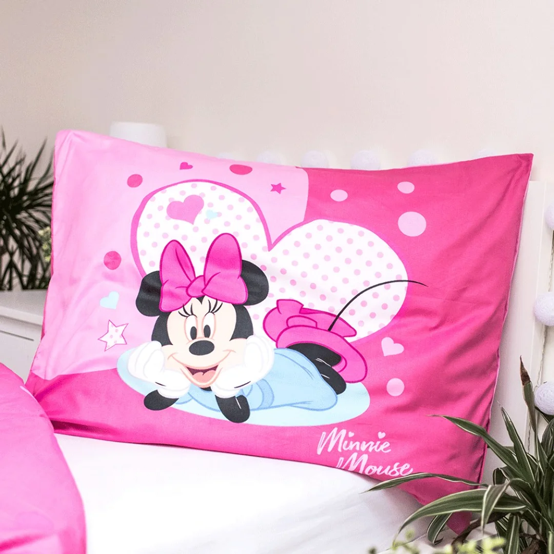 Pościel dziecięca 140x200 Myszka Mini Minnie Mouse 9503 różowa amarantowa w groszki poszewka 70x90 — zdjęcie 4