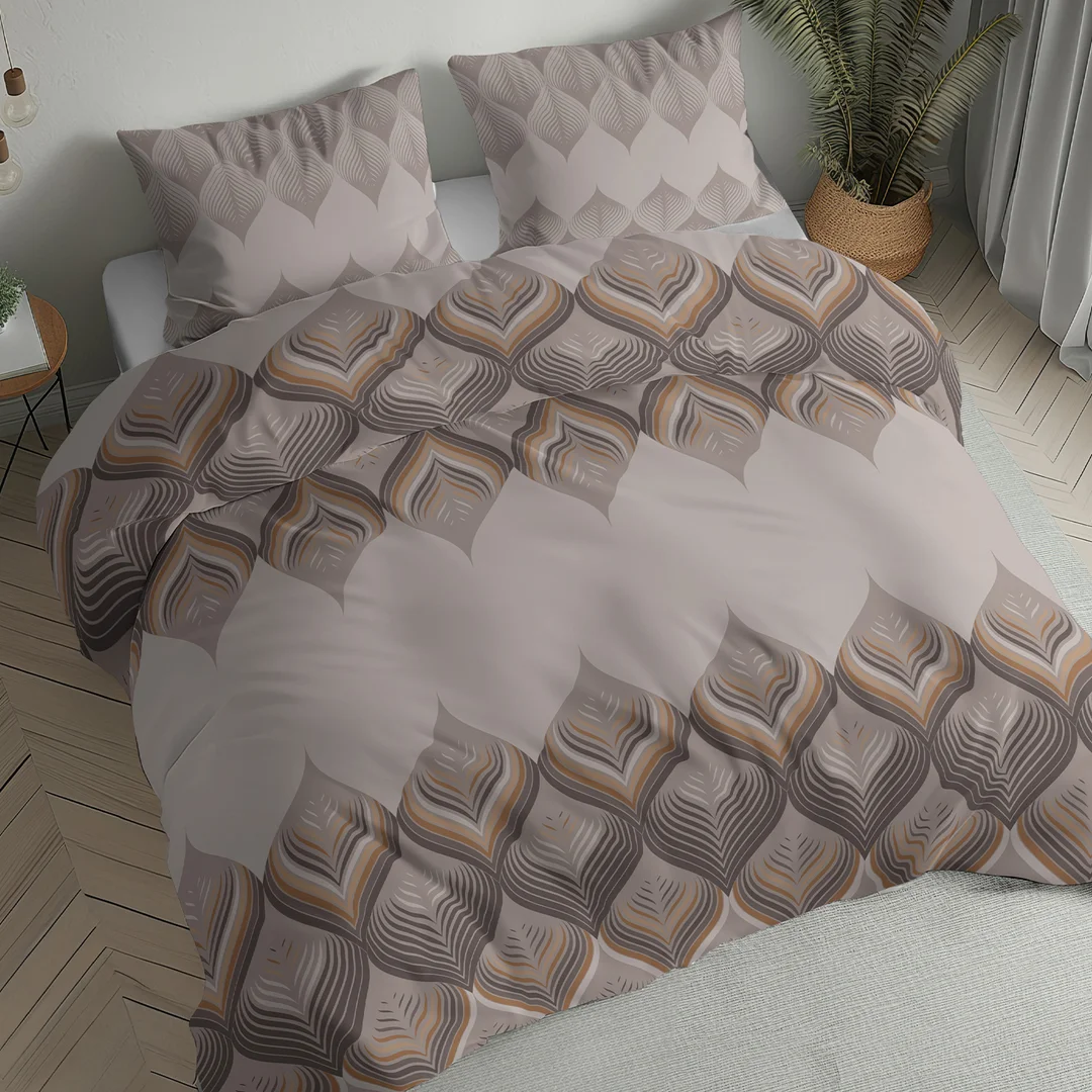 Pościel flanelowa 140x200 beżowa brązowa w geometryczne ornamenty - 6035 A - Flanela 2026 — zdjęcie 2