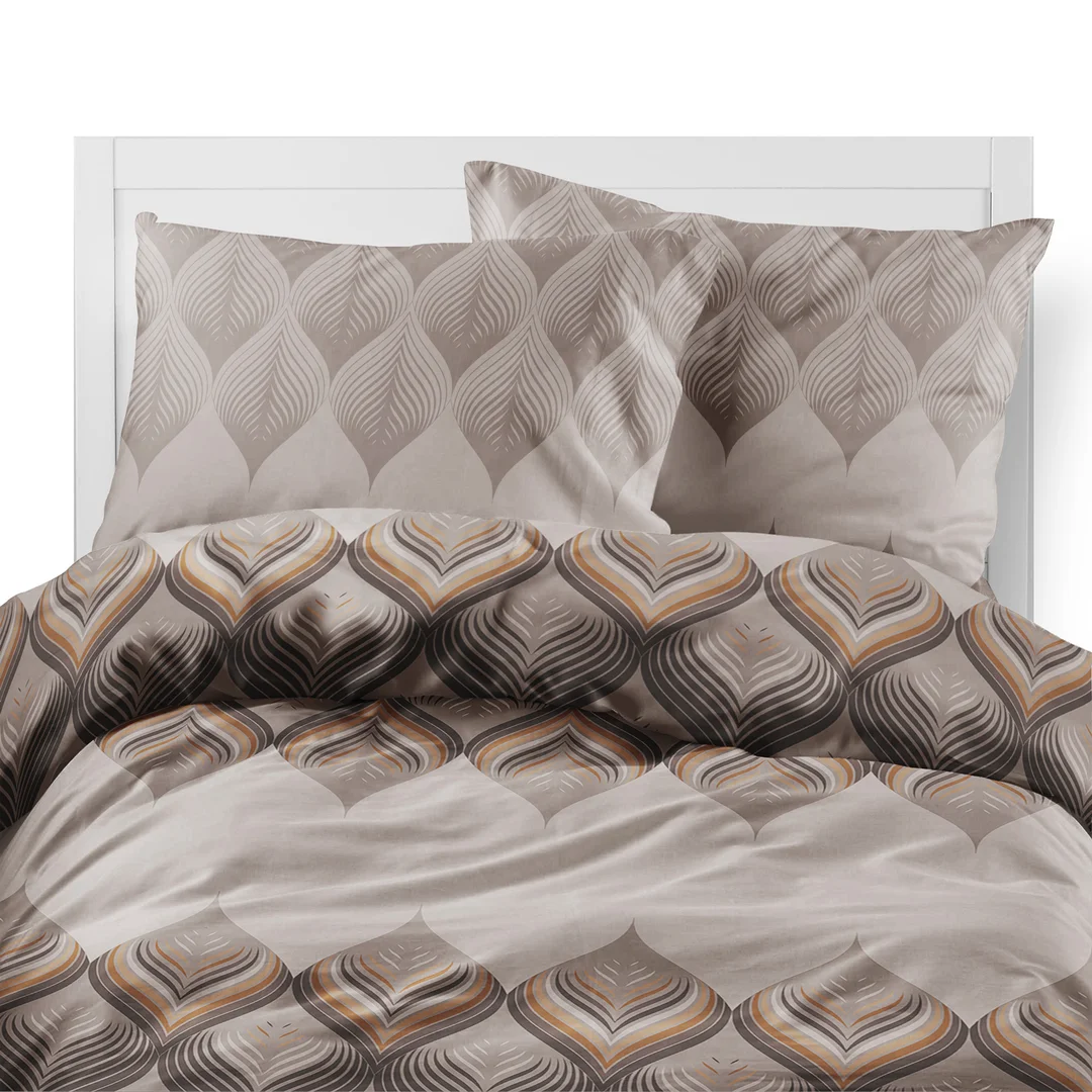 Pościel flanelowa 140x200 beżowa brązowa w geometryczne ornamenty - 6035 A - Flanela 2026 — zdjęcie 6