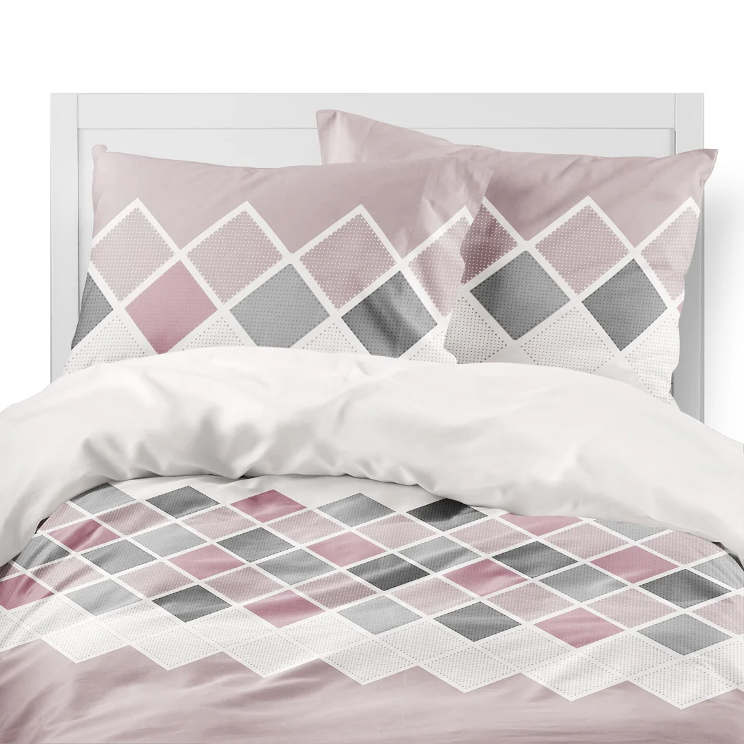 Pościel flanelowa 140x200 beżowa różowa w romby - 6036 B - Flanela 2026 — zdjęcie 6