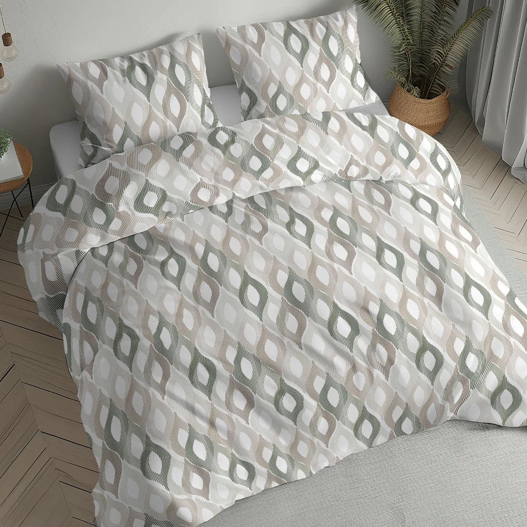 Pościel flanelowa 140x200 beżowa szara w geometryczne romby - 6043 B - Flanela 2026 — zdjęcie 2