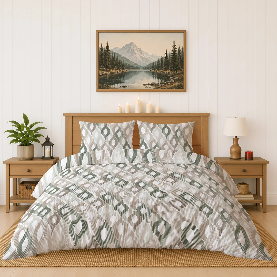 Pościel flanelowa 140x200 beżowa szara w geometryczne romby - 6043 B - Flanela 2026 — zdjęcie 3
