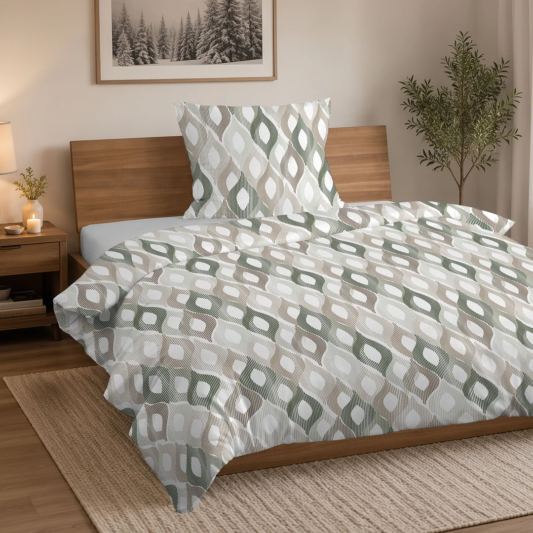 Pościel flanelowa 140x200 beżowa szara w geometryczne romby - 6043 B - Flanela 2026 — zdjęcie 4