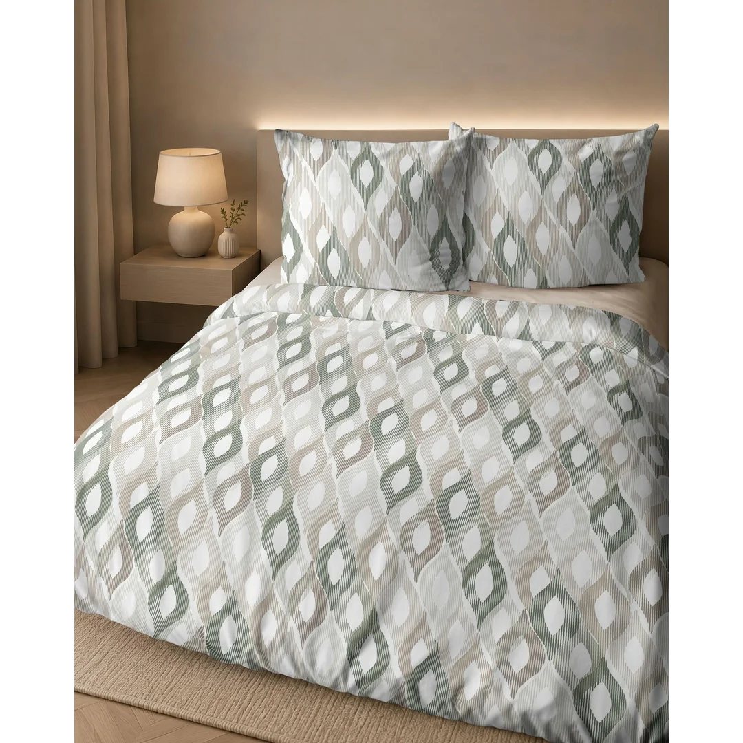 Pościel flanelowa 140x200 beżowa szara w geometryczne romby - 6043 B - Flanela 2026 — zdjęcie 7