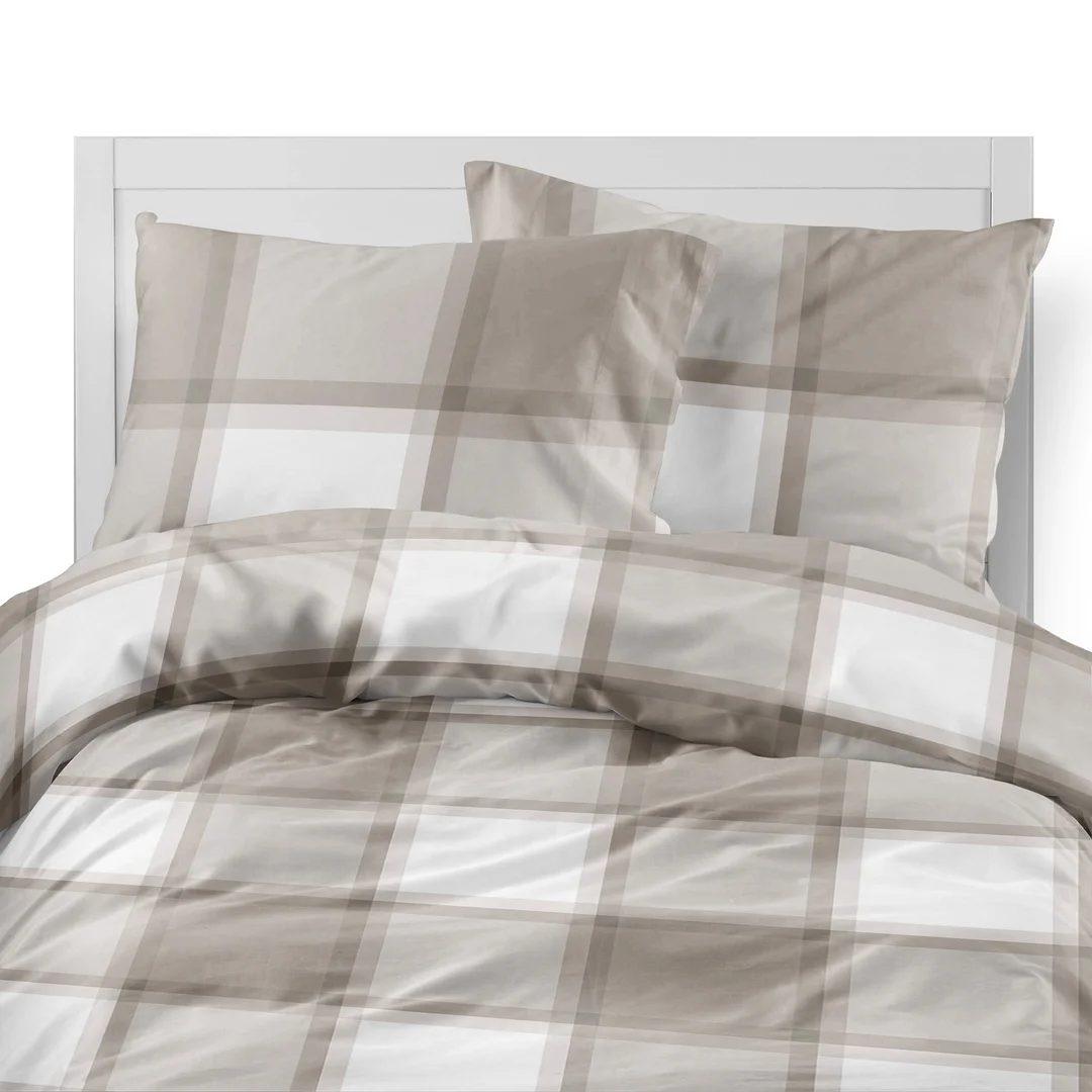 Pościel flanelowa 140x200 biała beżowa w dużą kratę - 6049 B - Flanela 2026 — zdjęcie 6
