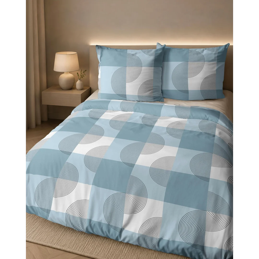 Pościel flanelowa 140x200 biała niebieska w kratę i roślinne ornamenty - 6040 A - Flanela 2026 — zdjęcie 7