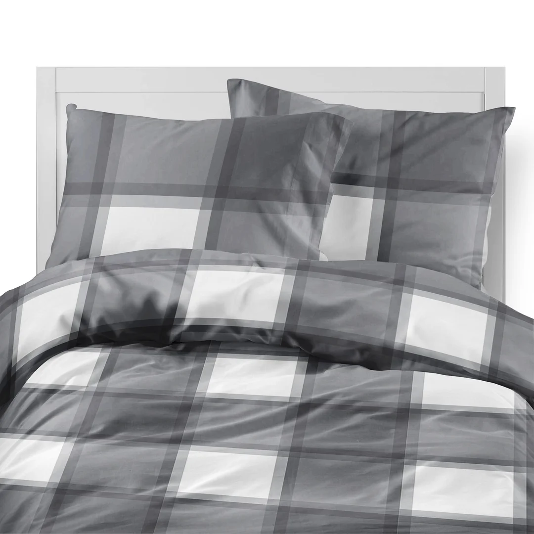 Pościel flanelowa 140x200 biała szara w dużą kratę - 6049 A - Flanela 2026 — zdjęcie 6