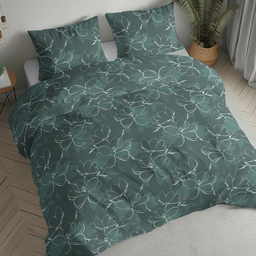 Pościel flanelowa 140x200 ciemnozielona w drobny roślinny wzór - 6042 B - Flanela 2026 — zdjęcie 2