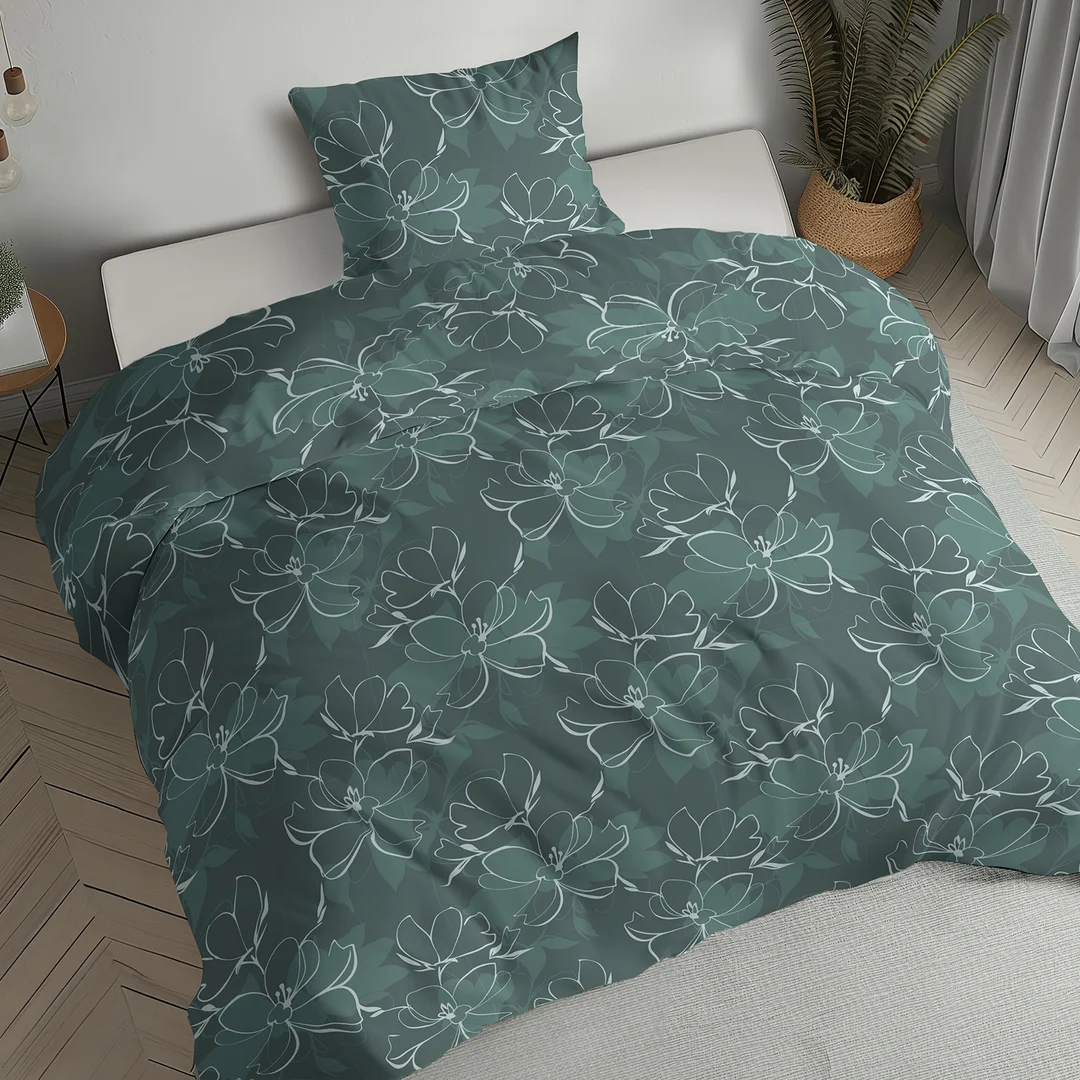 Pościel flanelowa 140x200 ciemnozielona w drobny roślinny wzór - 6042 B - Flanela 2026 — zdjęcie 5