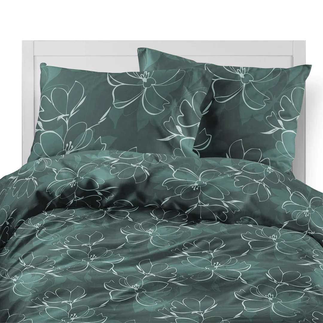 Pościel flanelowa 140x200 ciemnozielona w drobny roślinny wzór - 6042 B - Flanela 2026 — zdjęcie 6