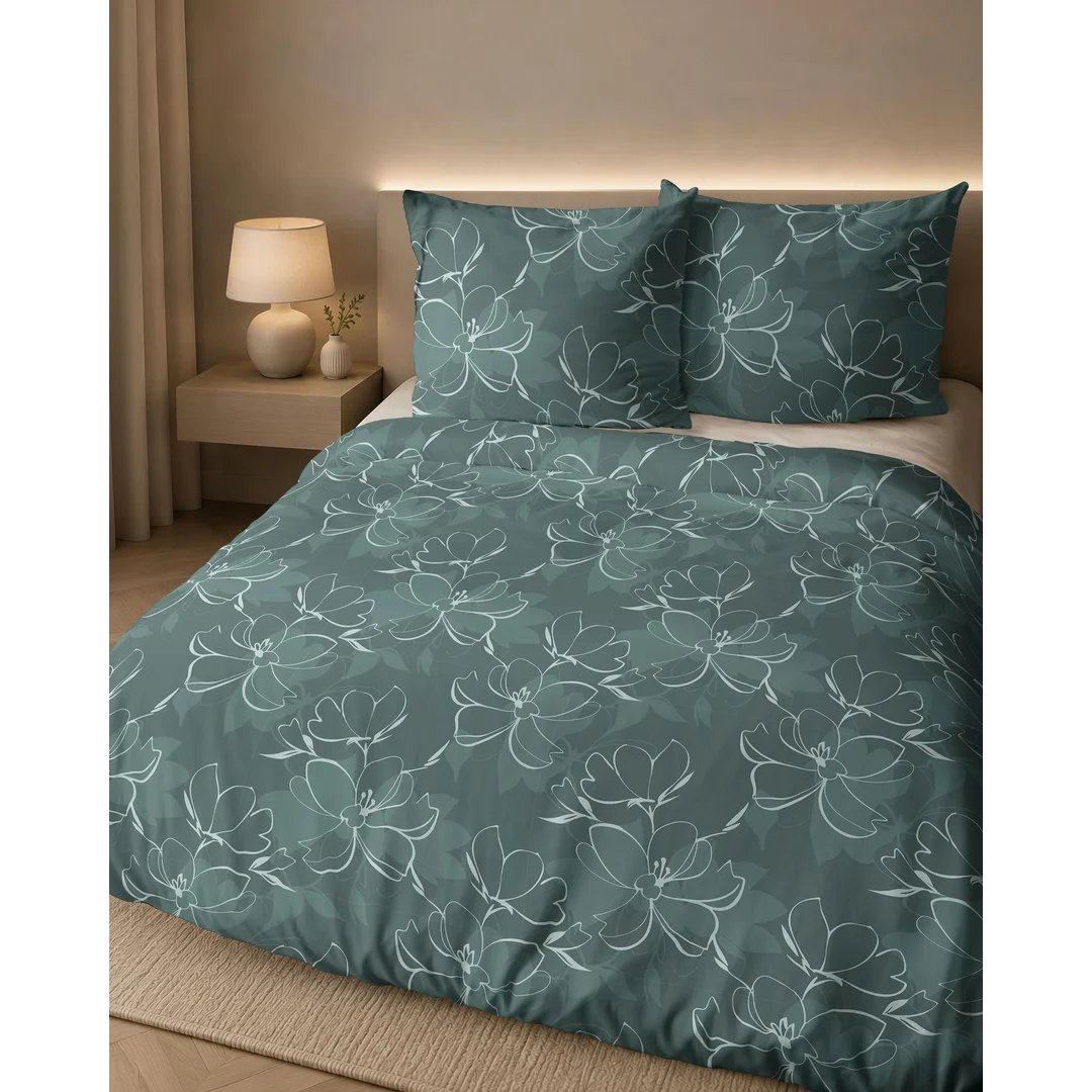 Pościel flanelowa 140x200 ciemnozielona w drobny roślinny wzór - 6042 B - Flanela 2026 — zdjęcie 7