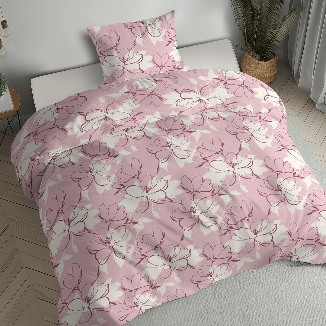Pościel flanelowa 140x200 pudroworóżowa w kwiaty i gałązki - 6042 A - Flanela 2026 — zdjęcie 5