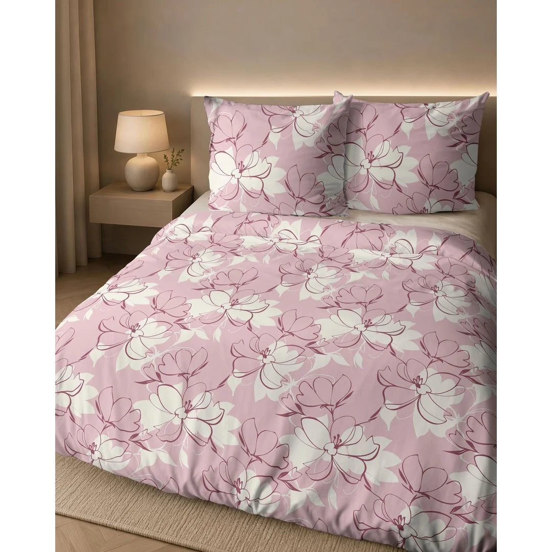 Pościel flanelowa 140x200 pudroworóżowa w kwiaty i gałązki - 6042 A - Flanela 2026 — zdjęcie 7