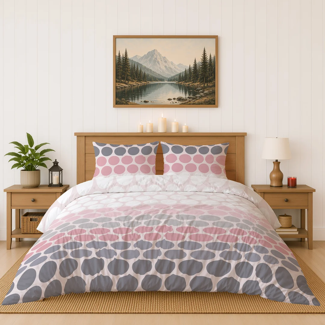 Pościel flanelowa 140x200 różowa szara w koła - 6048 B - Flanela 2026 — zdjęcie 3
