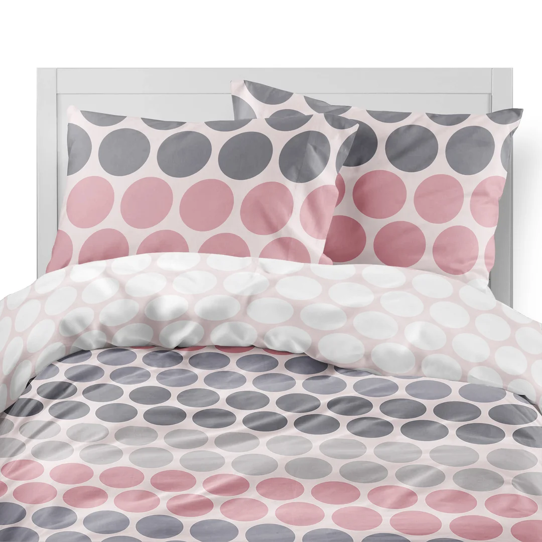 Pościel flanelowa 140x200 różowa szara w koła - 6048 B - Flanela 2026 — zdjęcie 6