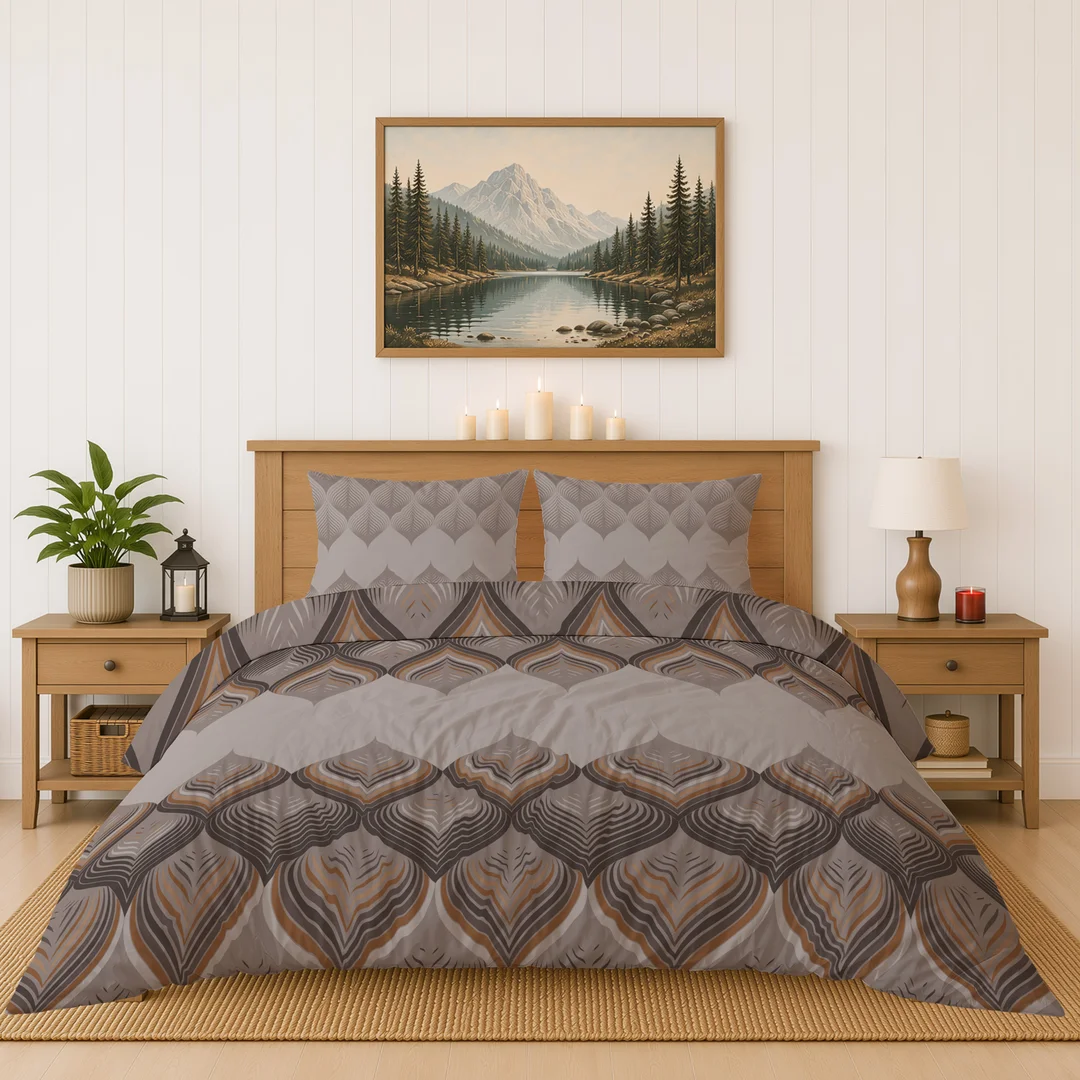Pościel flanelowa 160x200 beżowa brązowa w geometryczne ornamenty - 6035 A - Flanela 2026 — zdjęcie 3