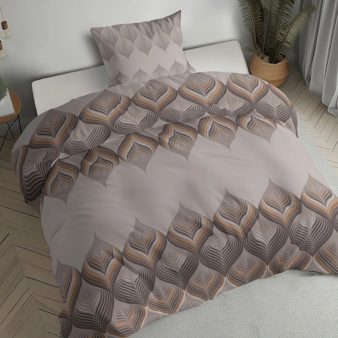 Pościel flanelowa 160x200 beżowa brązowa w geometryczne ornamenty - 6035 A - Flanela 2026 — zdjęcie 5