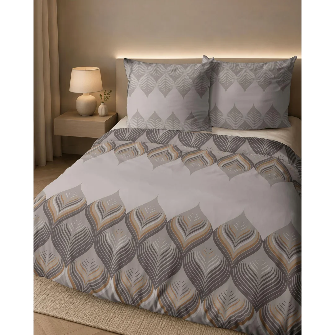 Pościel flanelowa 160x200 beżowa brązowa w geometryczne ornamenty - 6035 A - Flanela 2026 — zdjęcie 7