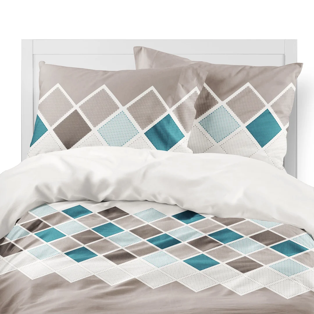 Pościel flanelowa 160x200 beżowa turkusowa w romby - 6036 A - Flanela 2026 — zdjęcie 6
