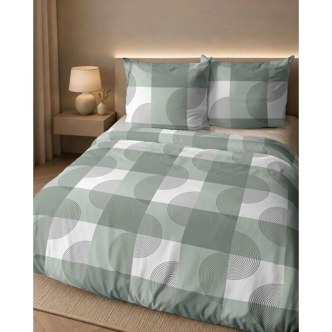 Pościel flanelowa 160x200 biała beżowa w kratę i roślinne ornamenty - 6040 B - Flanela 2026 — zdjęcie 7