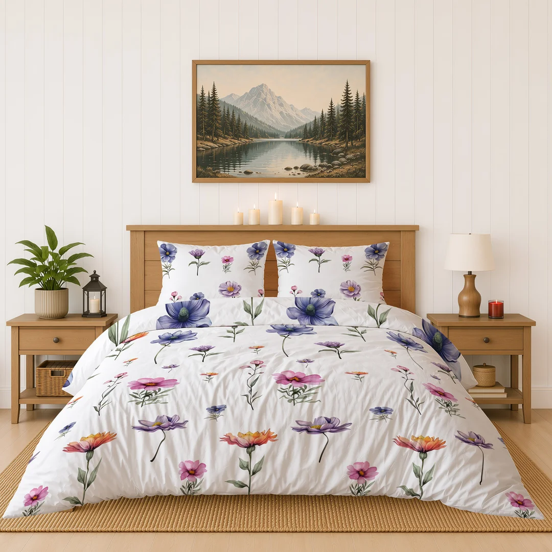 Pościel flanelowa 160x200 biała w kolorowe polne kwiaty - 6044 B - Flanela 2026 — zdjęcie 3