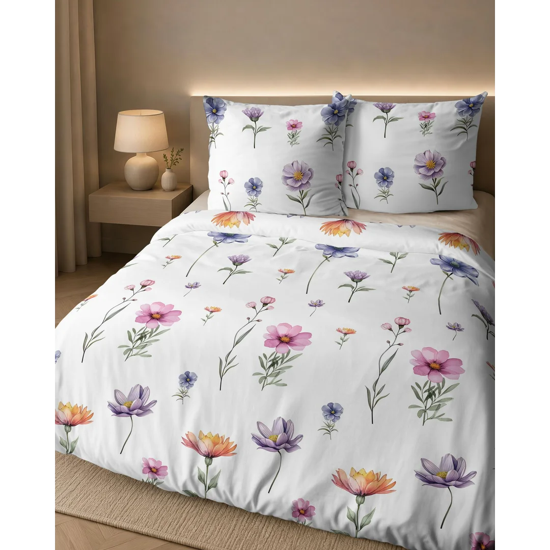Pościel flanelowa 160x200 biała w kolorowe polne kwiaty - 6044 B - Flanela 2026 — zdjęcie 7