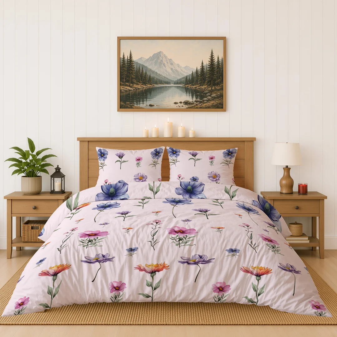 Pościel flanelowa 160x200 jasnoróżowa w kolorowe polne kwiaty - 6044 A - Flanela 2026 — zdjęcie 3