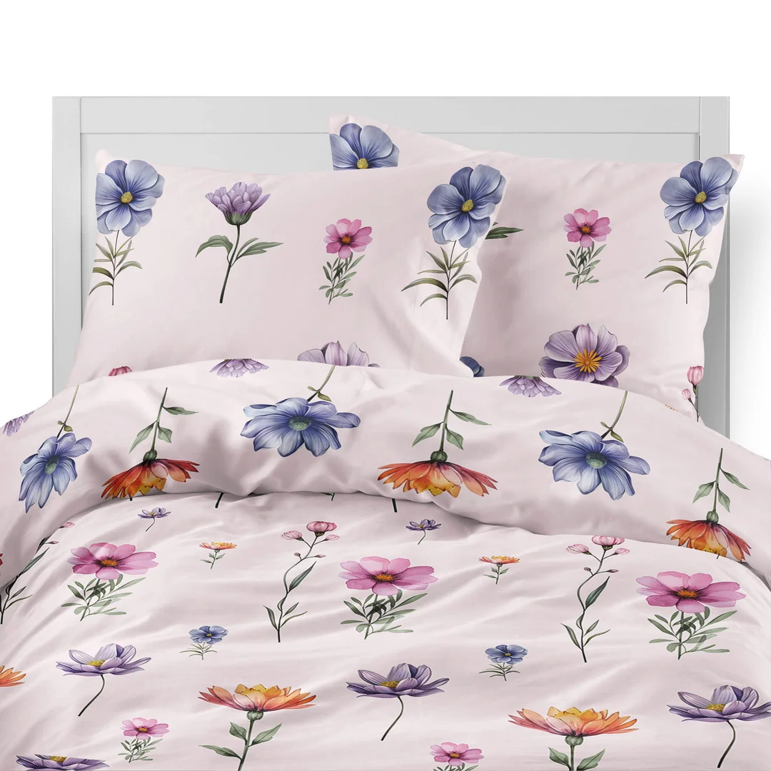 Pościel flanelowa 160x200 jasnoróżowa w kolorowe polne kwiaty - 6044 A - Flanela 2026 — zdjęcie 6