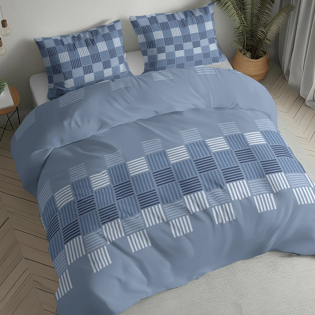 Pościel flanelowa 160x200 niebieska w geometryczną plecionkę - 6046 A - Flanela 2026 — zdjęcie 2