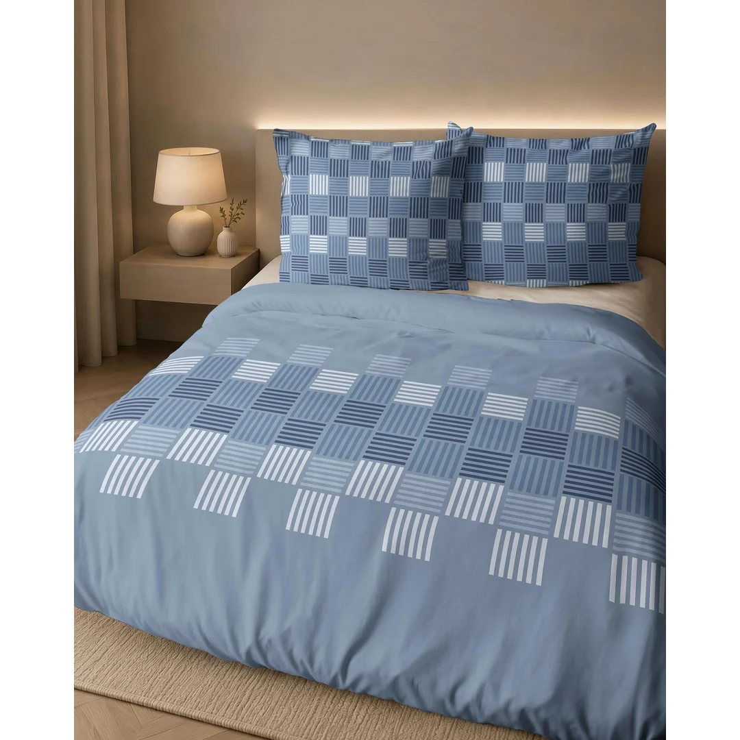 Pościel flanelowa 160x200 niebieska w geometryczną plecionkę - 6046 A - Flanela 2026 — zdjęcie 7