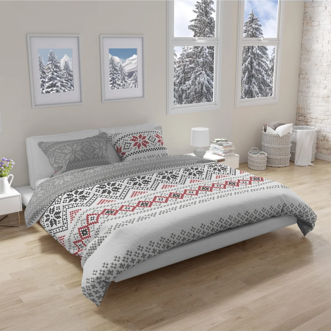 Pościel flanelowa 160x200 Pure Flannel 013 szara czerwona świąteczna Faro — zdjęcie 3
