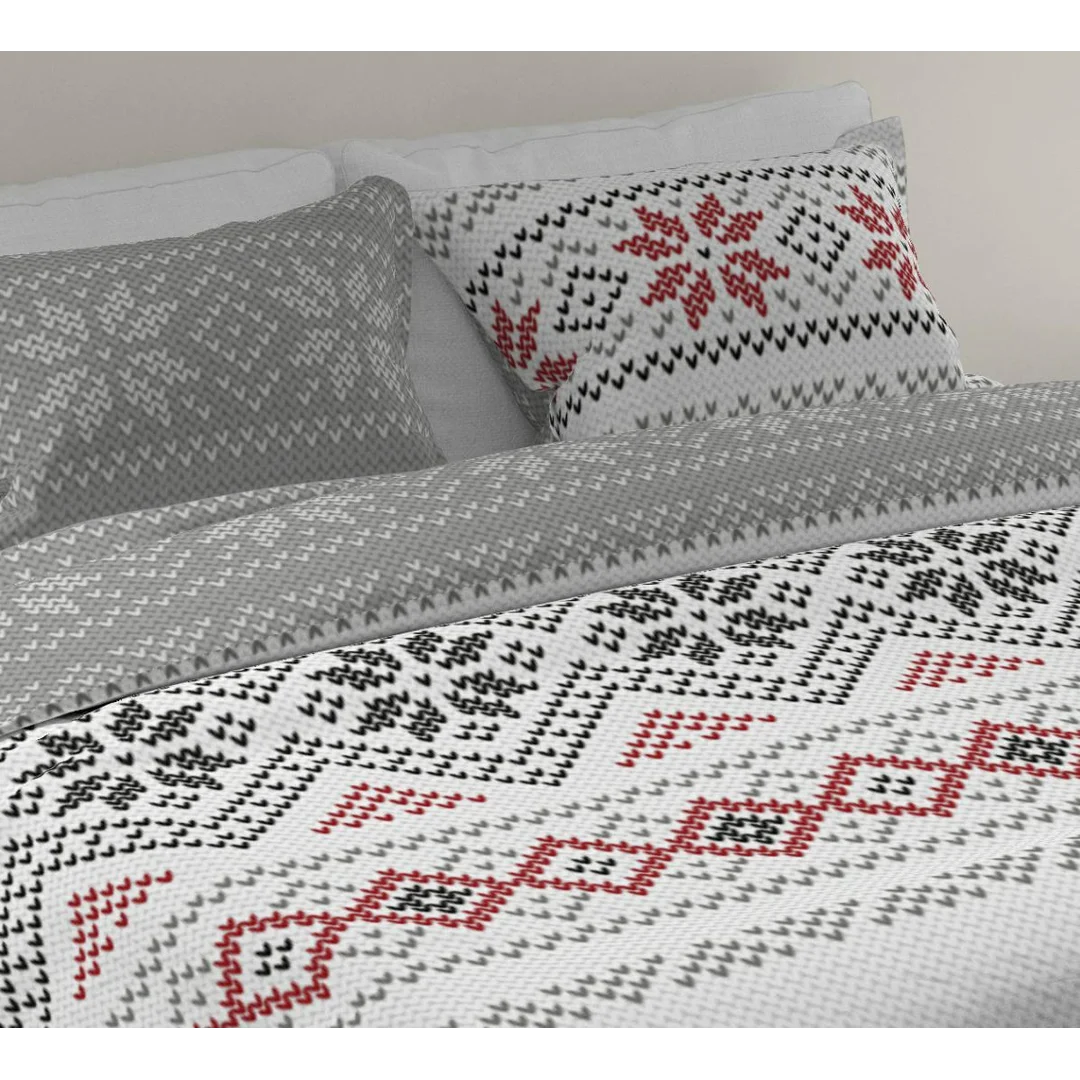 Pościel flanelowa 160x200 Pure Flannel 013 szara czerwona świąteczna Faro — zdjęcie 4